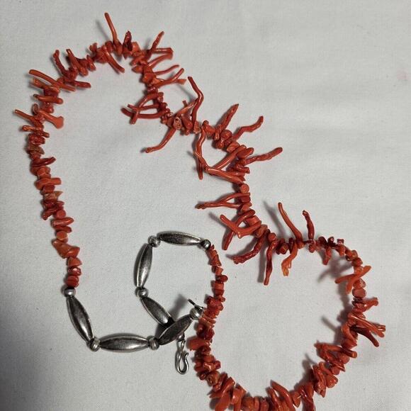 Vintage Natural Red Coral Branch and Heishi Necklace for Women, Southwestern 26" - Picture 10 of 10